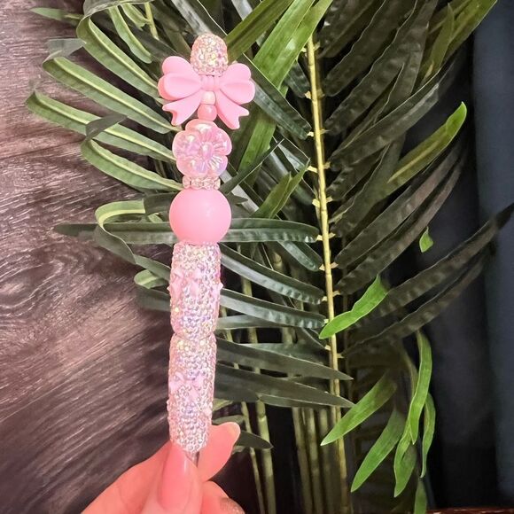 🎀 Pink Bow Bling Custom Beaded Pen with Fancy Double-Sided Pink Bow 🎀 - Picture 6 of 8